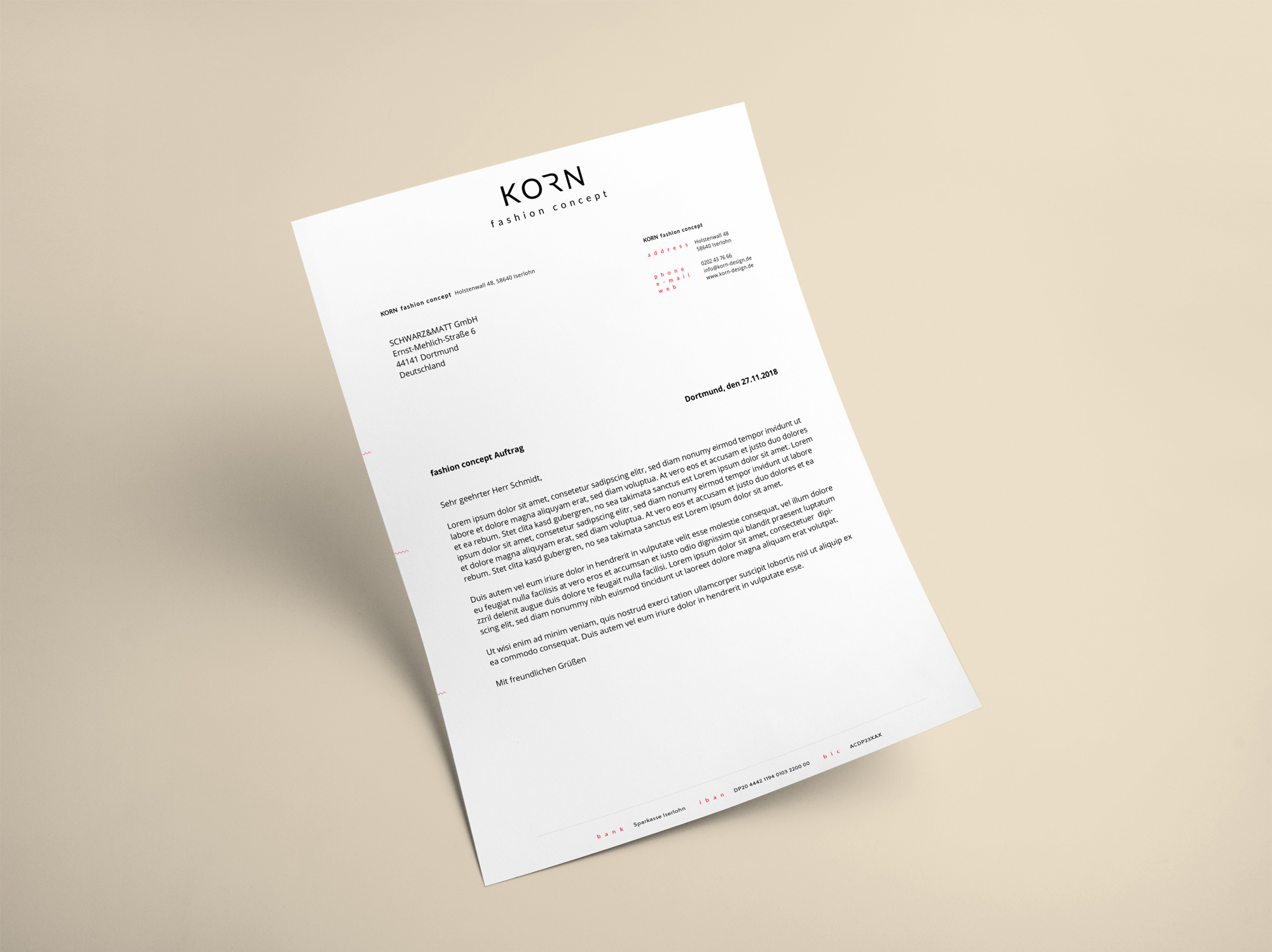 Korn Fashion Konzept Briefpapier
