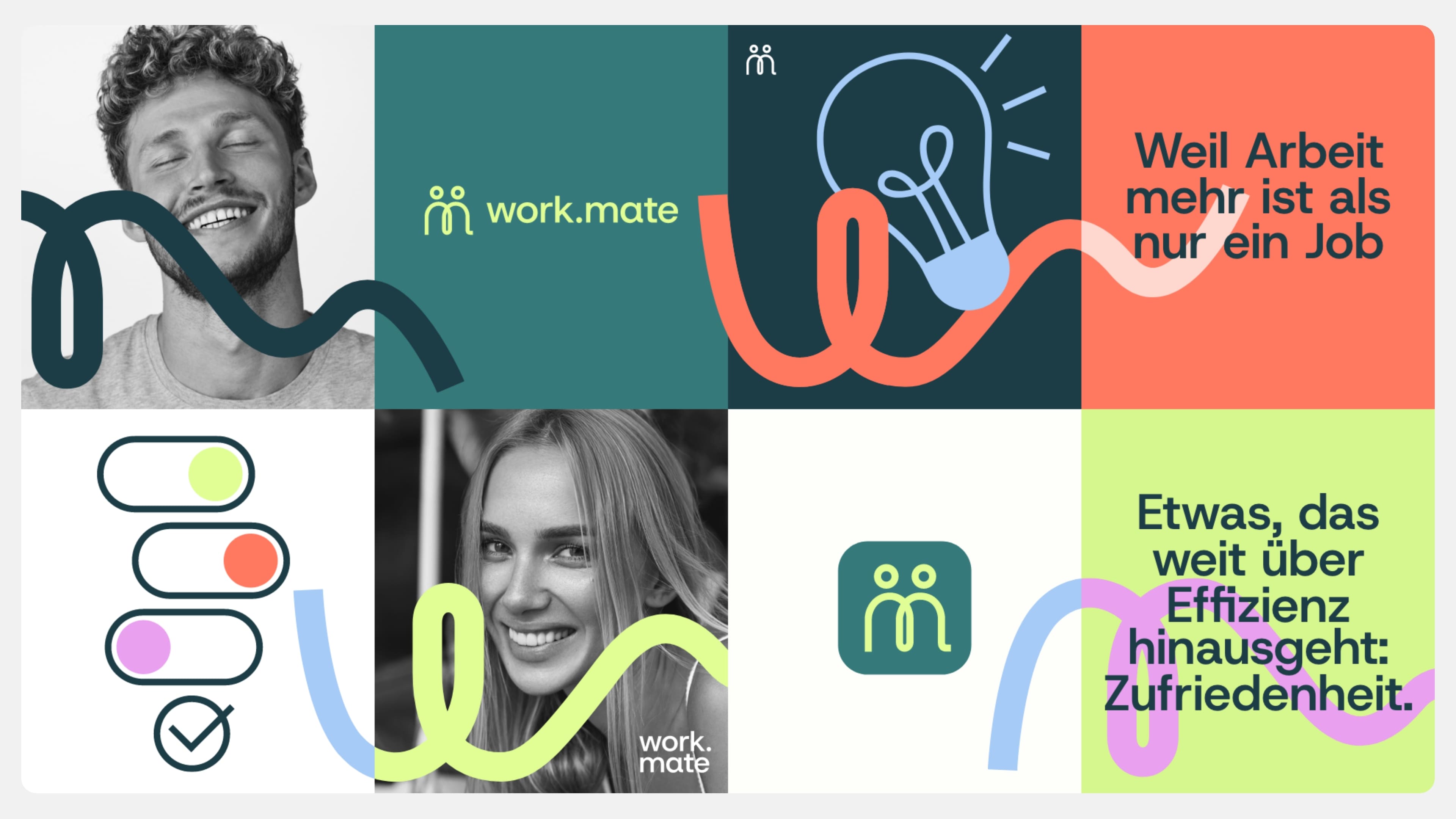 work.mate Markendesign mit Bildwelt, Logo, Farbpalette und grafischen Linien