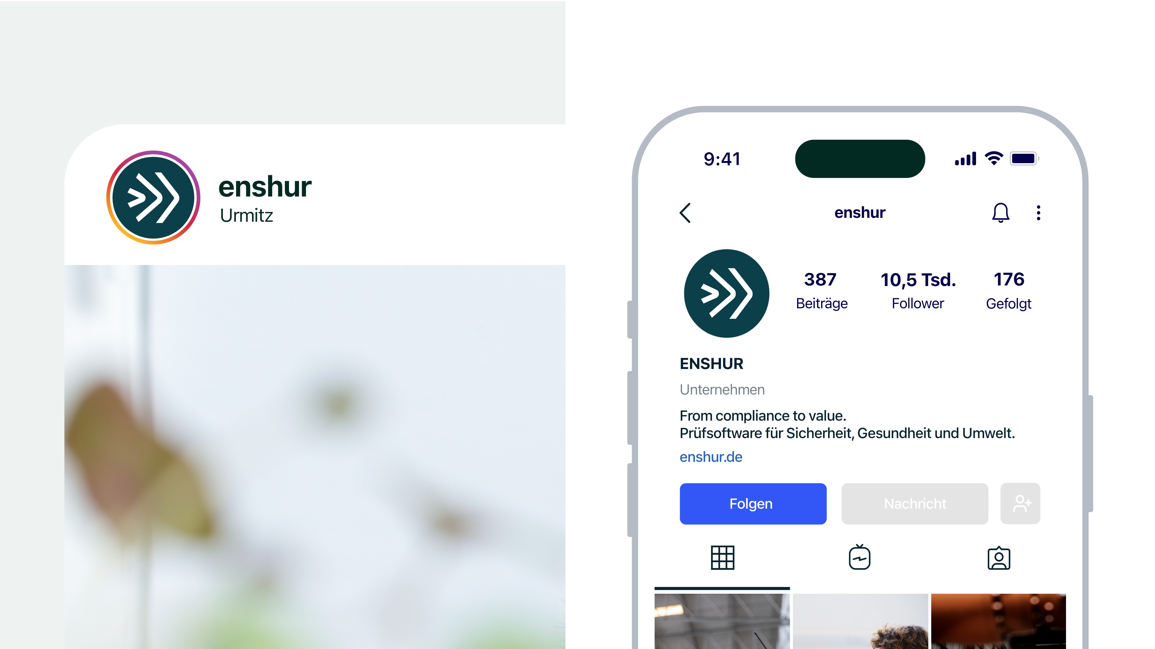 ENSHUR Social-Media-Profile mit neuer Bildmarke und Corporate Design Mockup